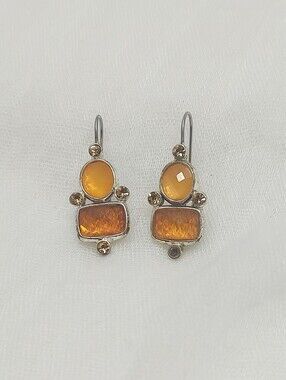 Orange Two-Tone Abstract Silver Set Leverback Earrings